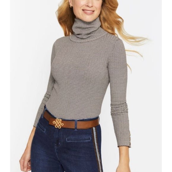 J. McLaughlin | Tops | J Mclaughlin Arlette Turtleneck Womens Sz S Black  White Stripe Ribb Knit Top | Poshmark